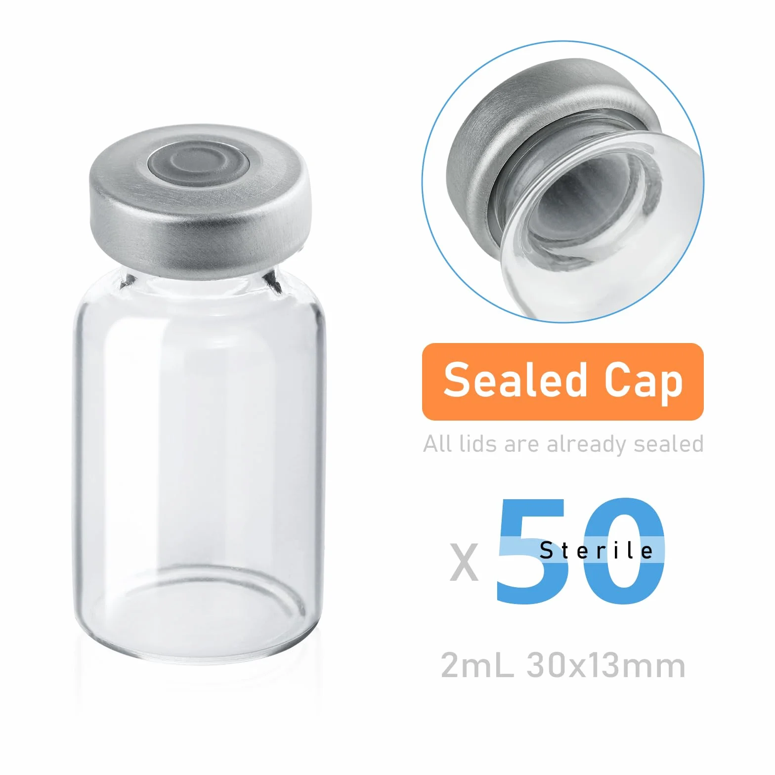 Szklane buteleczki Headspace 2 ml, przezroczyste dno, samoregenerujący otwór, zestaw 50 sztuk