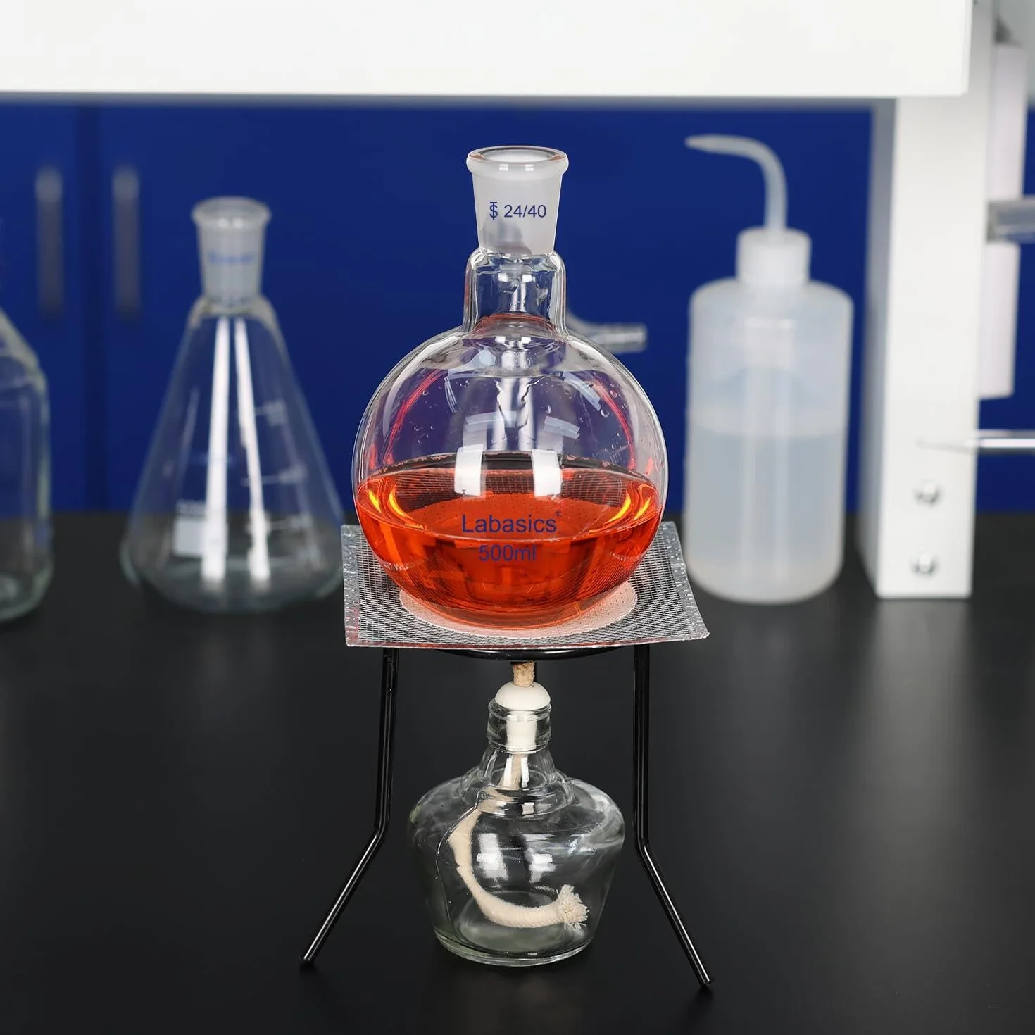 Labasics szklana butelka 100 ml pojedyncza szyjka płaska butelka do gotowania z płaskim dnem, ze standardowym stożkiem 24/40 - 100 ml