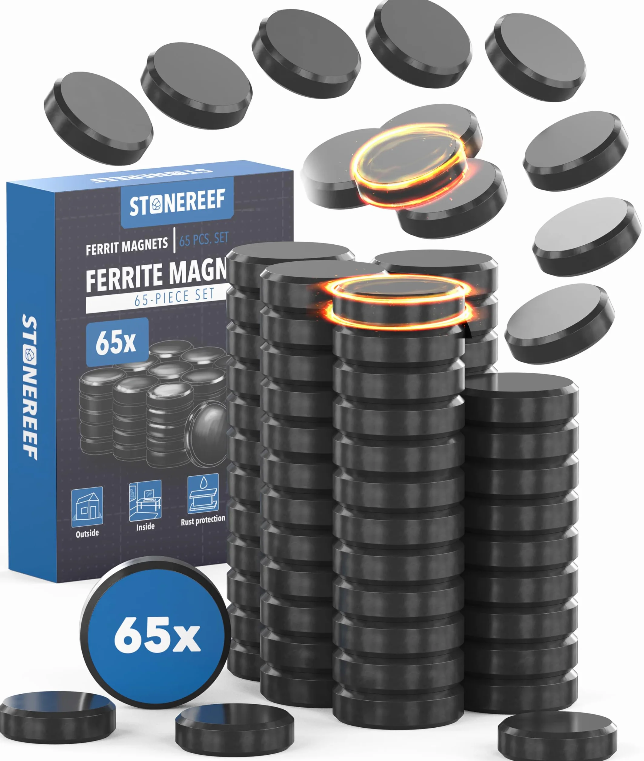 Zestaw magnesów czarny 65 sztuk 17,6 mm x 4,9 mm odporne na wysokie temperatury i korozję