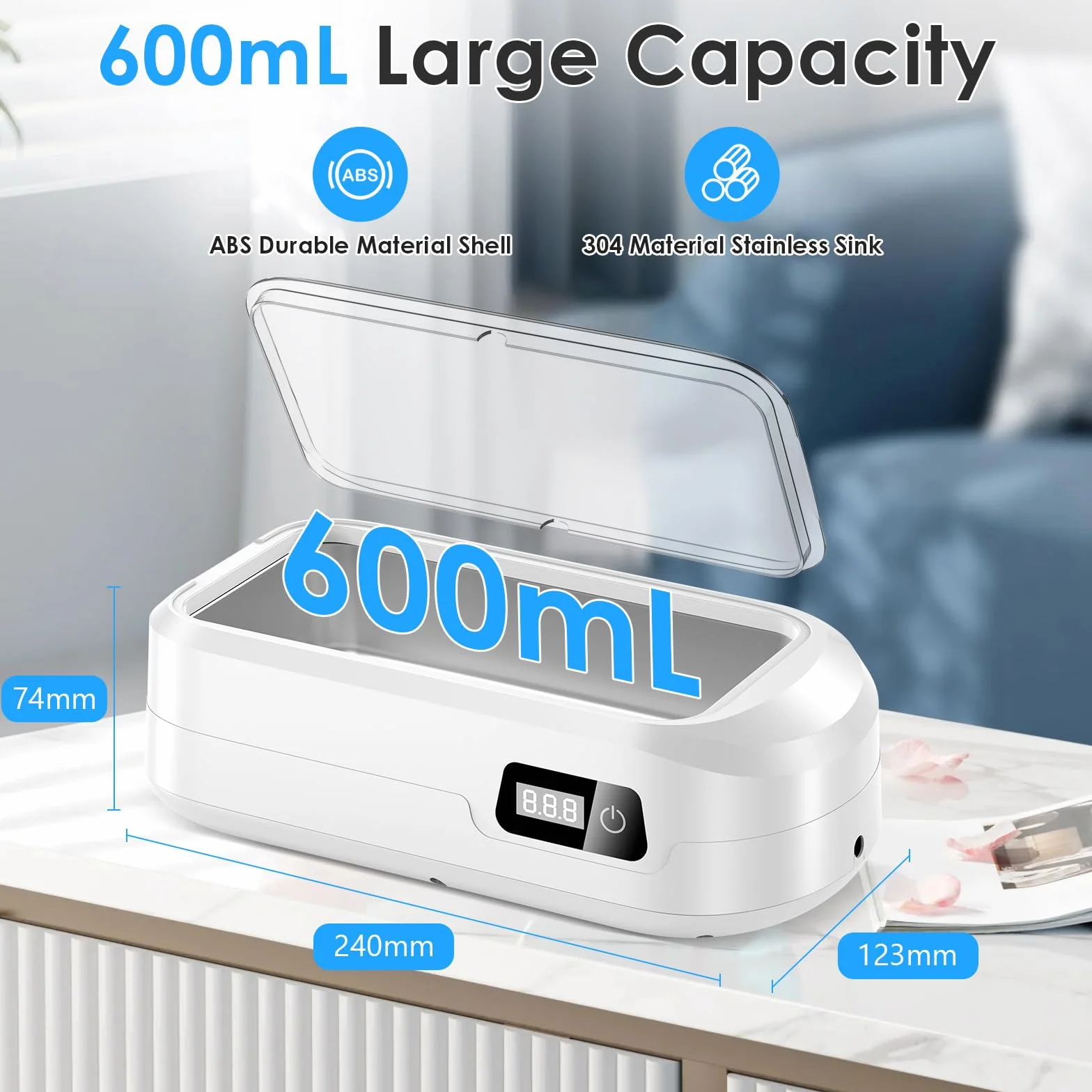 Ultradźwiękowy środek czyszczący 49000 Hz 600 ml z wyświetlaczem LED 4 timer do okularów biżuterii