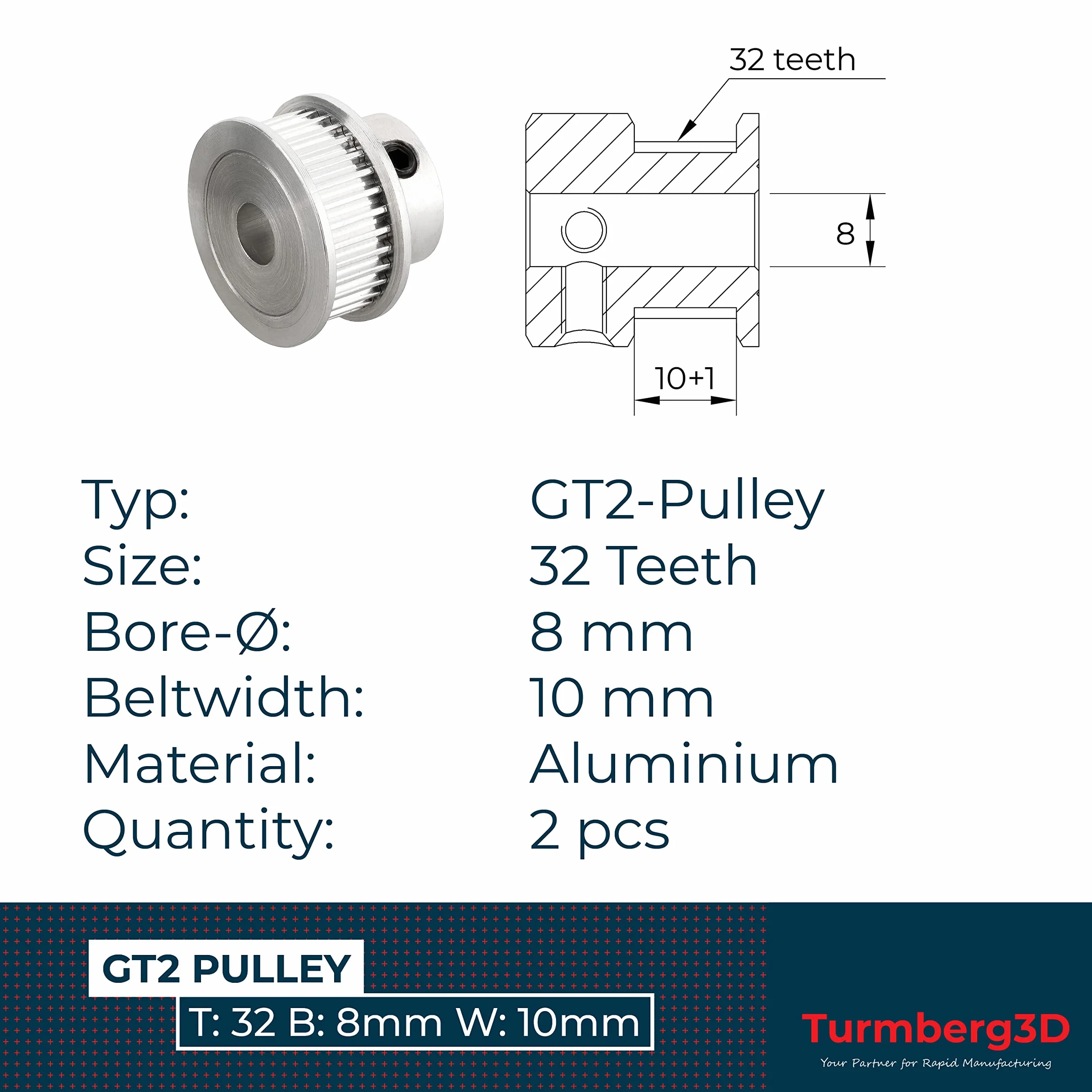 GT2 koła paska rozrządu Pulley 10 mm 32 zęby 8 mm