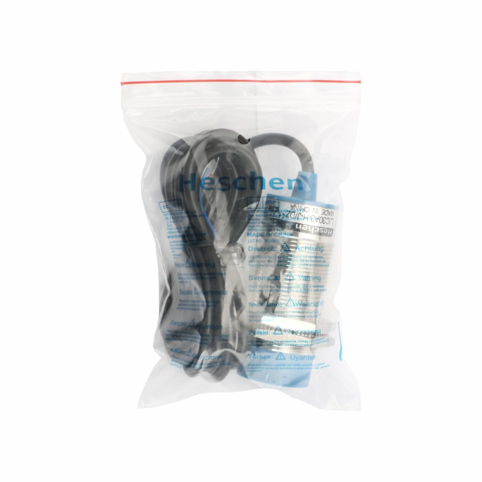 Heschen Pojemnościowy czujnik zbliżeniowy LJC30A3-H-J/DZ 1-15 mm 90-250 VAC 400 mA normalnie zamknięty (NC) 2 kable, pojemnościowy, automatyczny, szary, niebieski