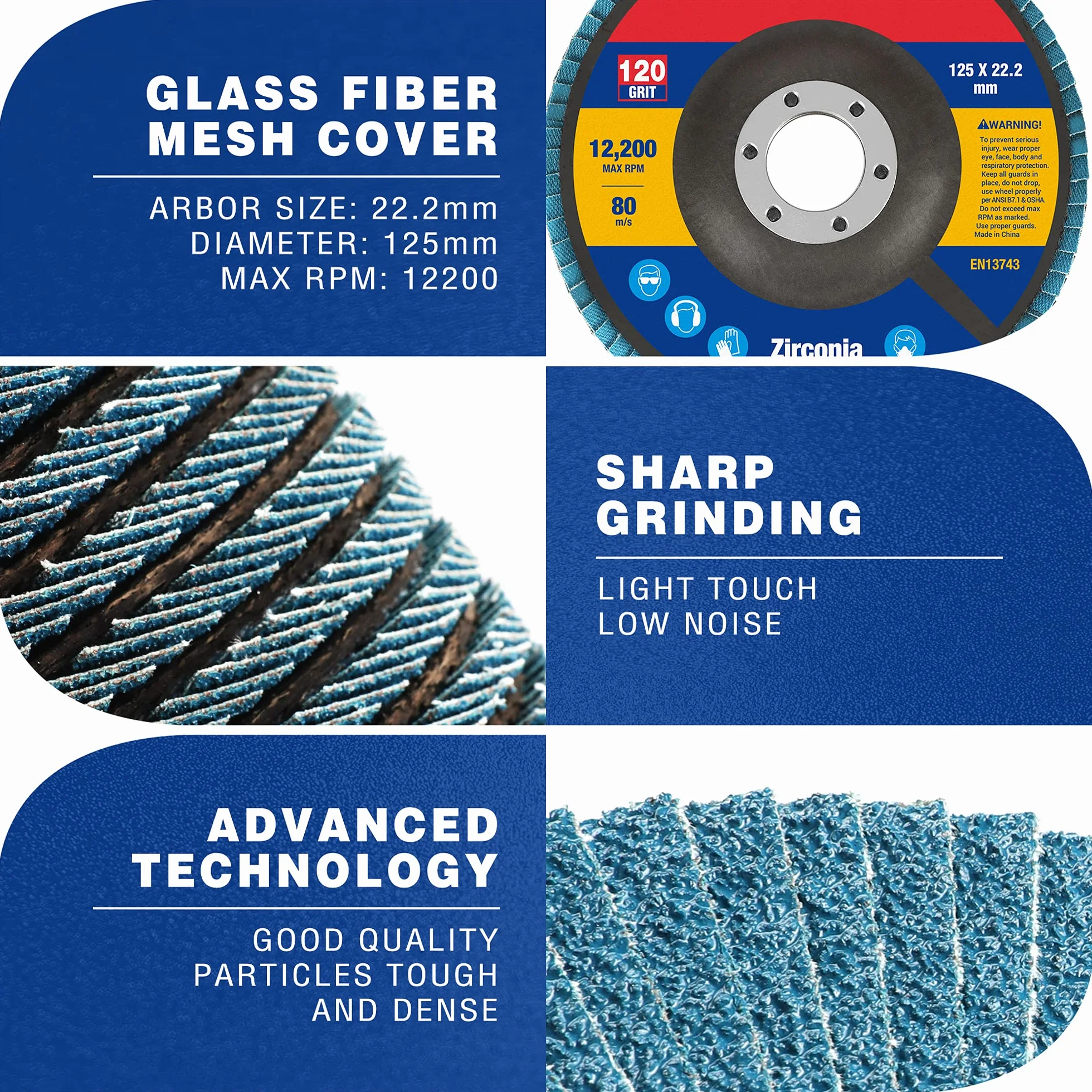 WORKPRO Profesjonalne tarcze wachlarzowe 125 mm 22,2 mm ziarnistość 40/60/80/120 do stali nierdzewnej 10 sztuk