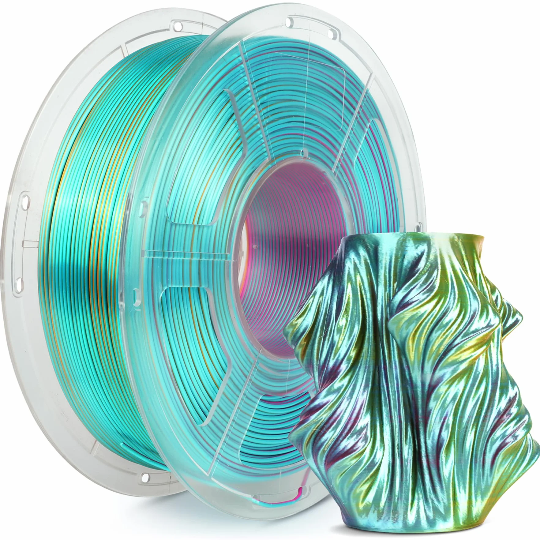 SUNLU Silk Triple Color PLA PLUS Filament, błyszczący filament Pla+ 1,75mm, błyszcząca tekstura jedwabiu, obrót o 360° ujawnia różne kolory, szpula 1kg, Triple Color (Czerwony Żółty Zielony)