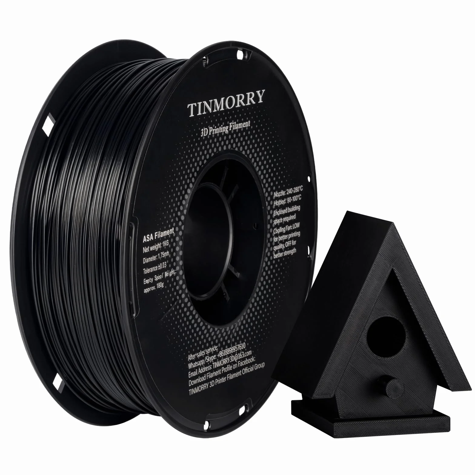 TINMORRY Filament ASA 1,75 mm, odporny na promieniowanie UV i wysokie temperatury filament do drukarki 3D, trwały i wytrzymały, dokładność wymiarowa +/- 0,03 mm, idealny do drukowania części