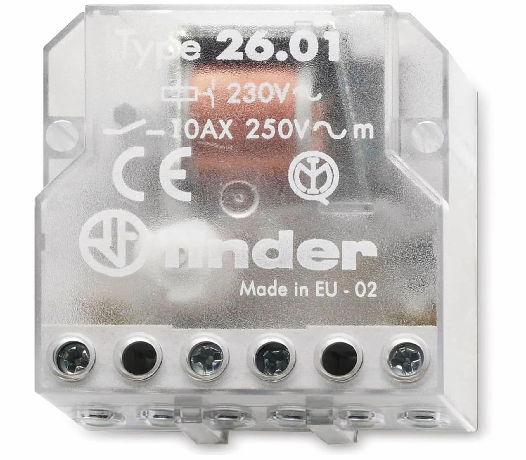 Finder 260182300000PAS Wyłącznik Impulsowy Do Puszki, 230 V AC, 1 Zestyk Zwierny, 10 A, Przezroczysty, 1 Sztuka,