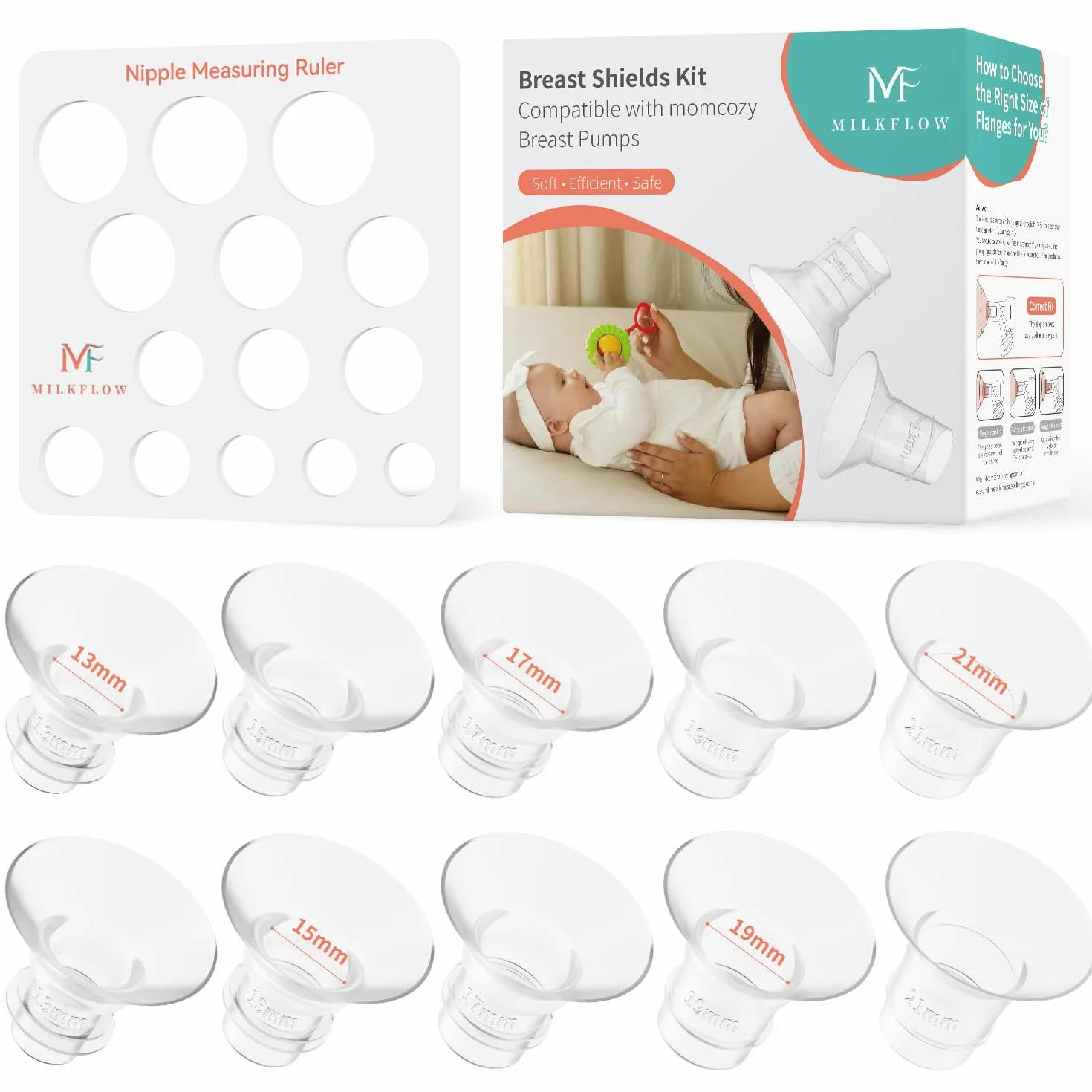 Zestaw 10 kołnierzy z pompką do mleka – znajdź swój idealny rozmiar! 5 rozmiarów do Momcozy M5/S9/S12 Pro/Kissbobo, praktyczne i bardzo łatwe do czyszczenia