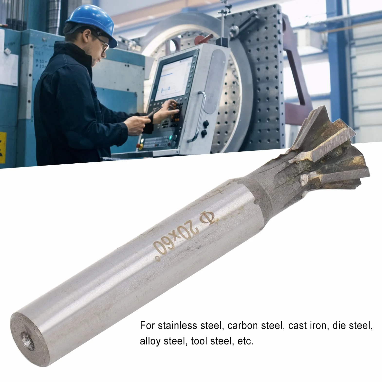 Frez jaskółczy ogon z twardego metalu 60° 6 rowków średnica 20 mm trzpień prosty