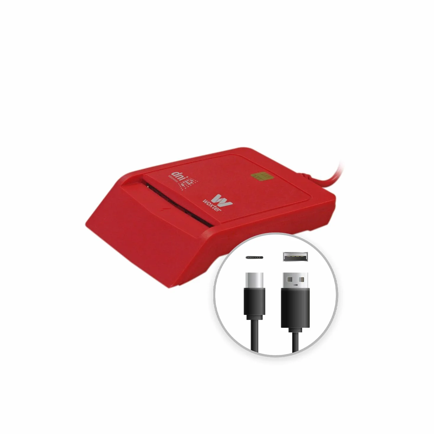 Woxter Elektroniczny czytnik DNI typ C Smart DNI 3.0 4.0 kompatybilny PC Mac adapter USB A czerwony