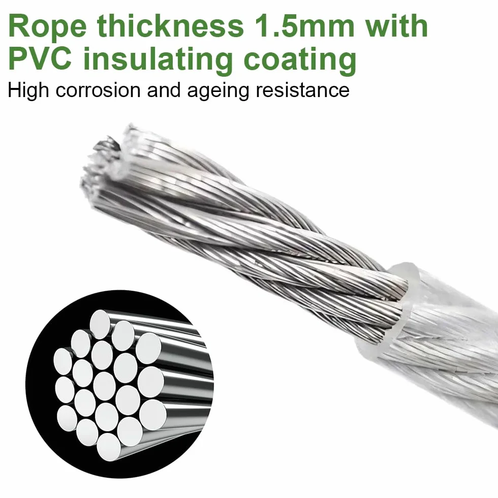 8 sztuk 1 m × 1,5 mm regulowane zawieszenie linowe, zestaw do zabudowy, stal nierdzewna, do sufitu, na sztyfcie, linka stalowa, zawieszenie lampy, hak montażowy, lampa wisząca, uchwyt do panelu LED