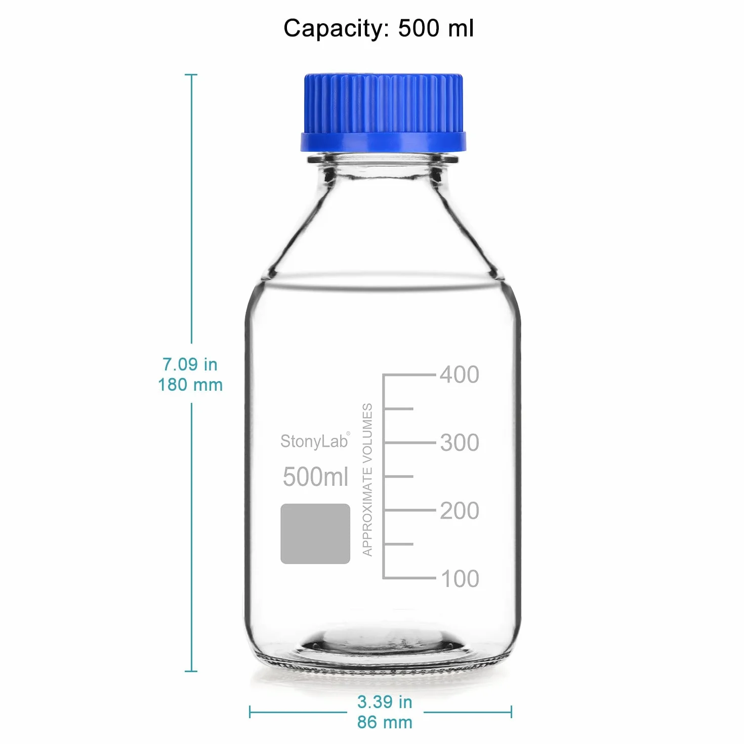 Szklane butelki okrągłe GL45 500 ml z zakrętką
