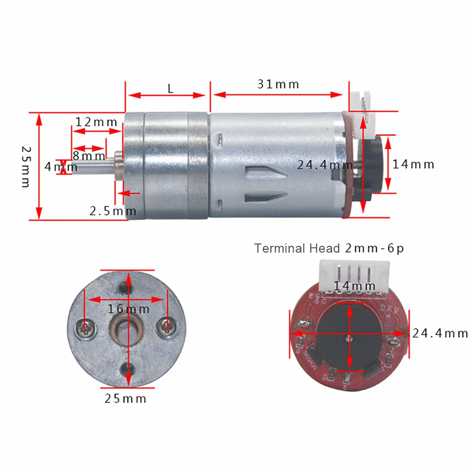 Inteligentny Zestaw Samochodowy JGA25-371 DC12V Enkoder Koła 65mm 200 obr/min