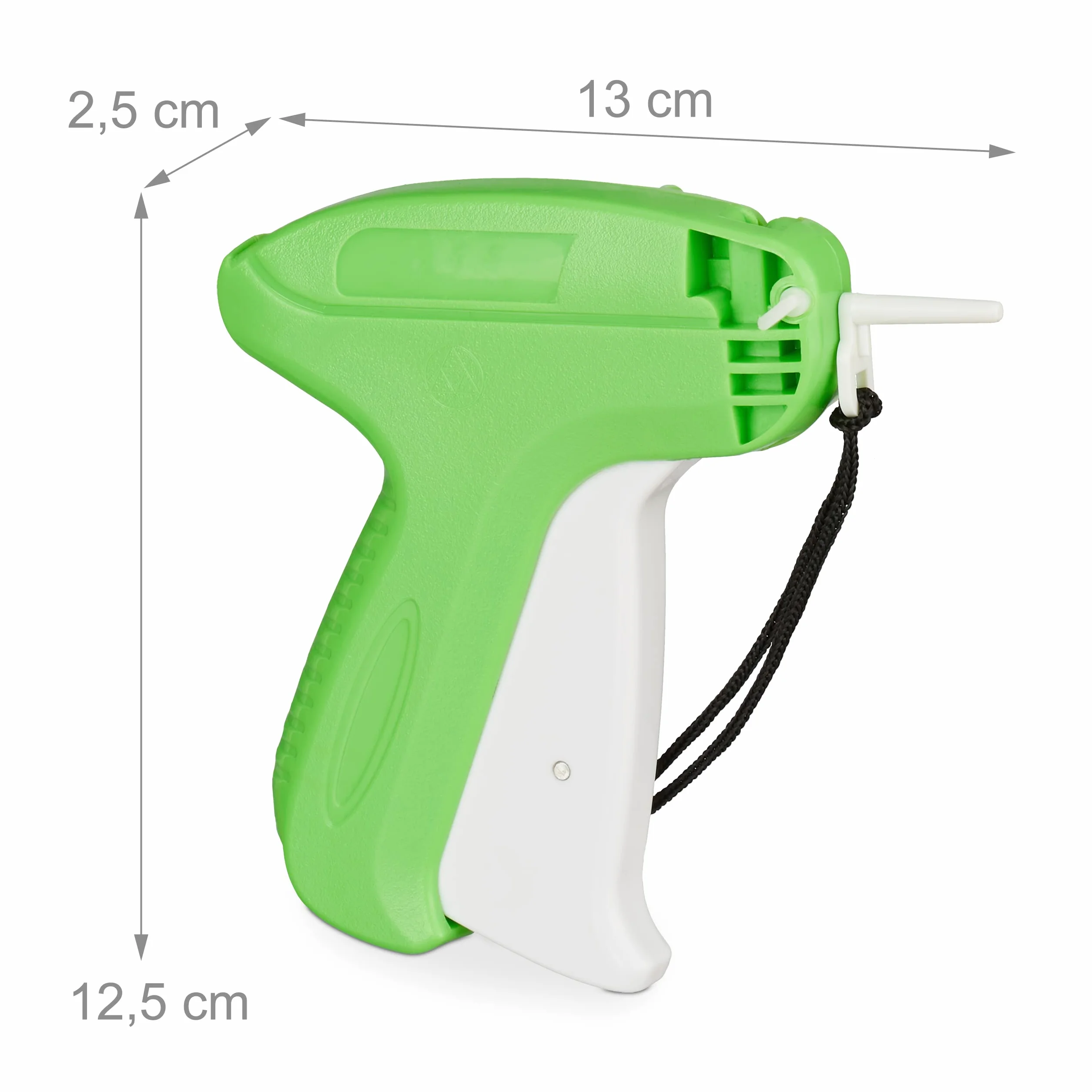Relaxdays Pistolet do etykietowania z 5 igłami i 5000 nici, strzelec do drutu, zielony biały