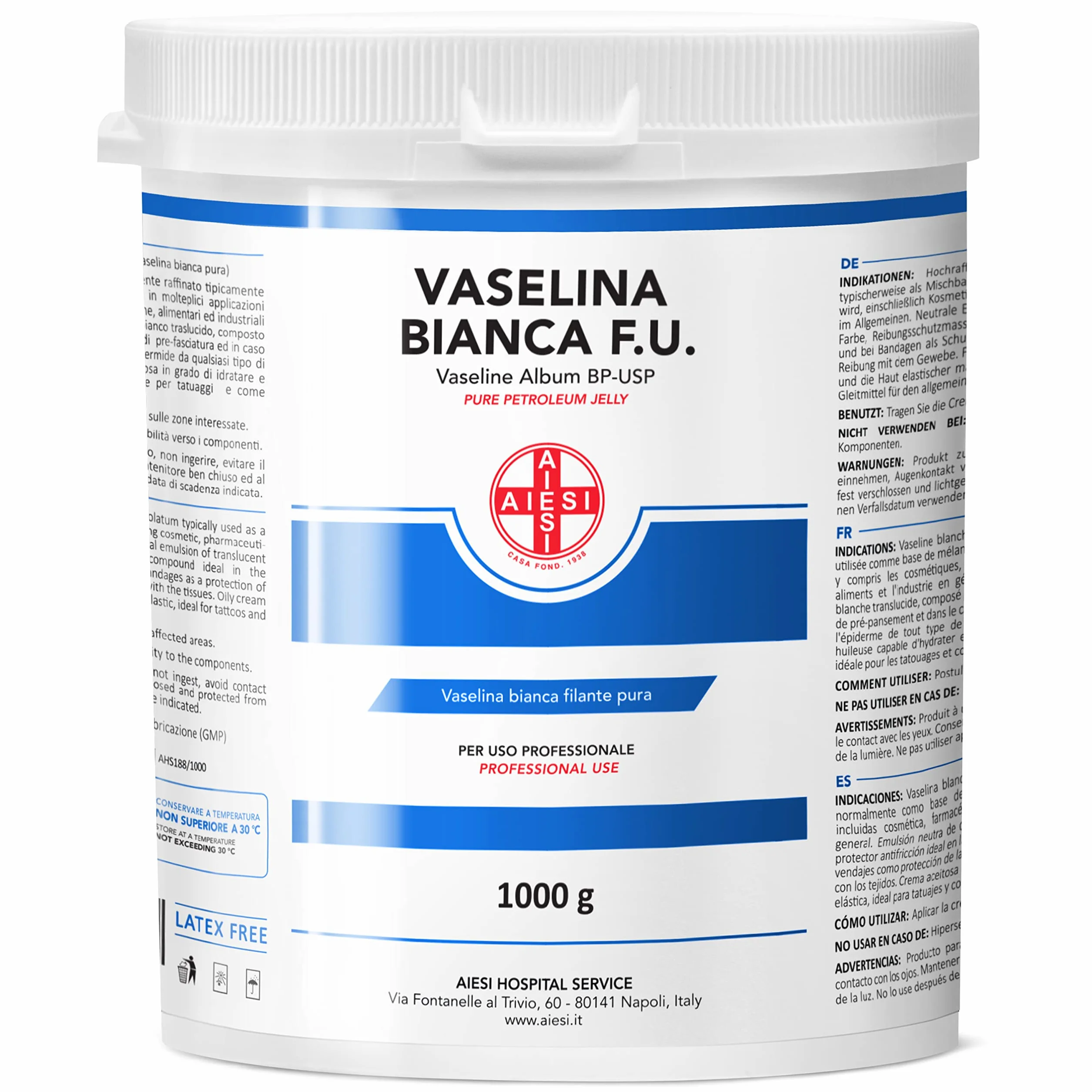 AIESI Czysta biała wirująca wazelina F.U. Słoik 1 kg do użytku medycznego dermatologicznego