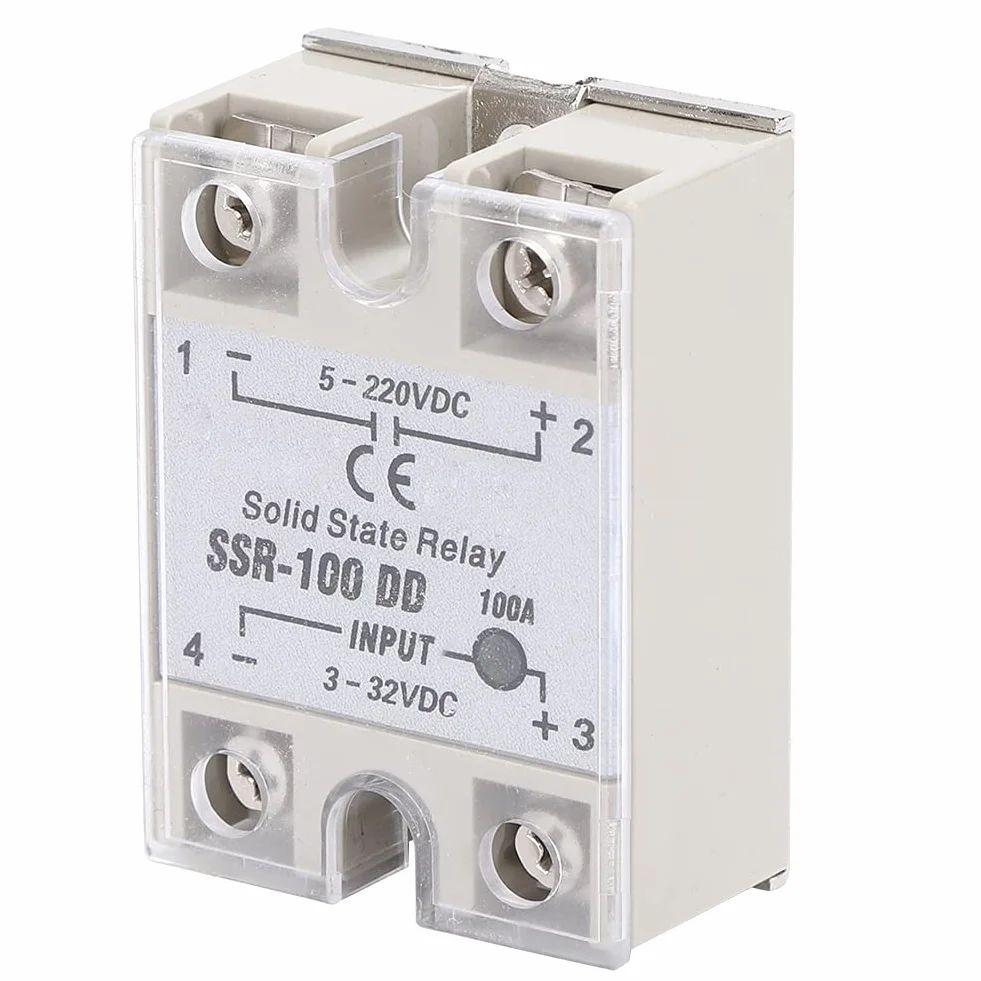 Fafeicy DC-DC SSR, Przełącznik Bezdotykowy, Przekaźnik Półprzewodnikowy 100A 5-220VDC z aluminiową płytą bazową Radiatora zapewniającą Szybkie Odprowadzanie Ciepła, montaż śrubowy
