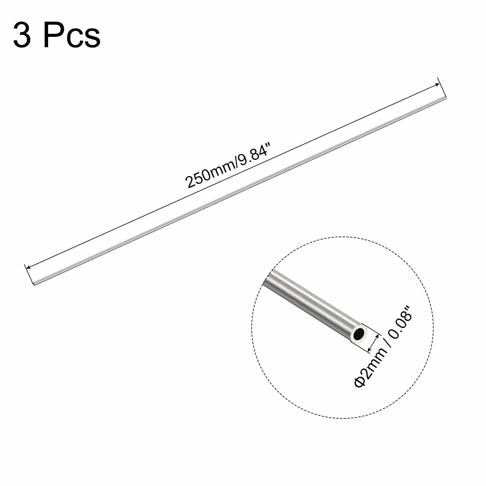 QUARKZMAN 304 Rura kapilarna ze stali nierdzewnej OD 2mm x 0,25mm 250mm 3 szt
