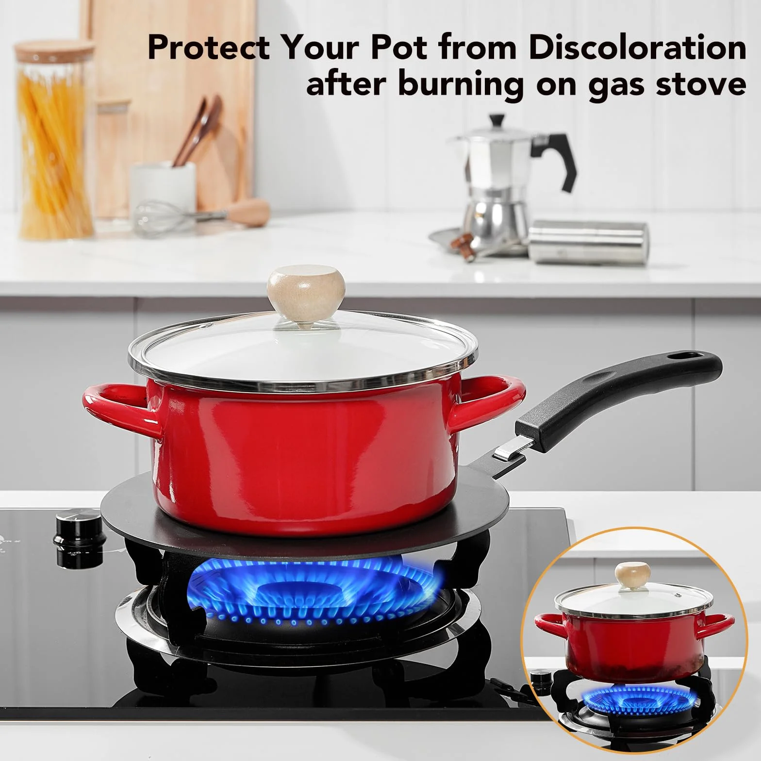 ACTIV CUISINE Adapter indukcyjny płyty grzewczej 24 cm ze stali nierdzewnej z oddzielnym uchwytem i podstawą, dyfuzor indukcyjny mokka do używania ekspresów do kawy, czarny