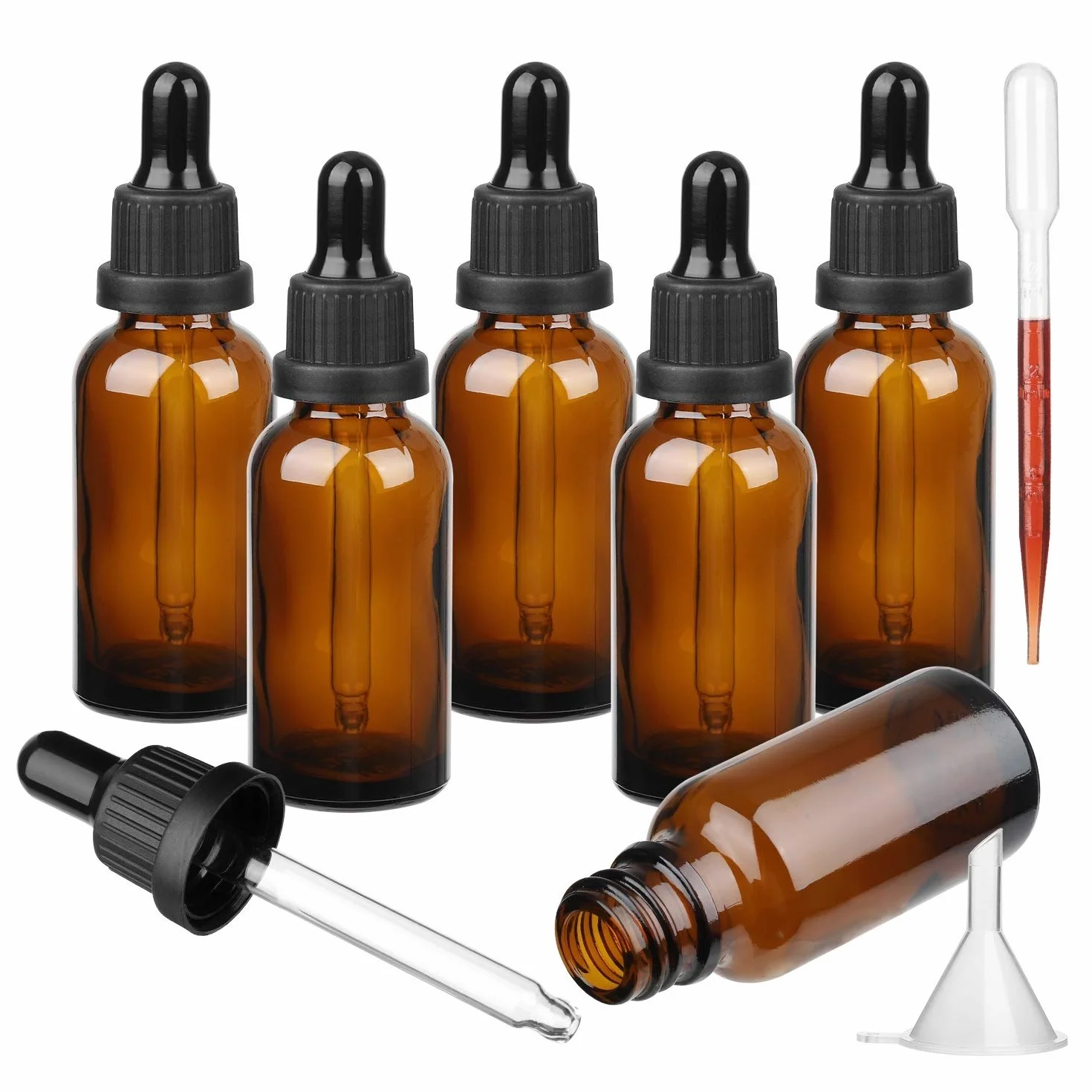 Bursztynowa szklana butelka ze szklaną pipetą, 6 x 20 ml butelki z zakraplaczem do wielokrotnego napełniania do mieszanek olejków eterycznych do aromaterapii