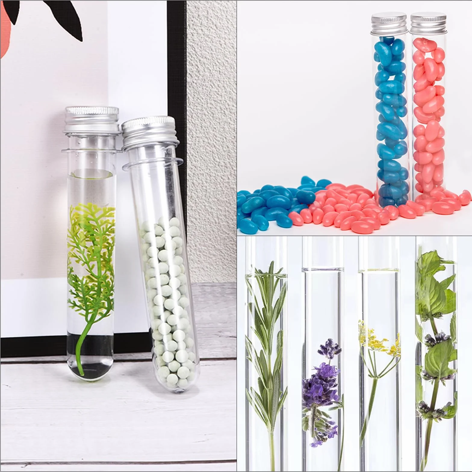 PATIKIL 80 ml, plastikowe probówki z zakrętkami, 6 szt., 156 x 30 mm, do naukowej dekoracji imprezowej, przechowywania koralików cukierkowych, czarne