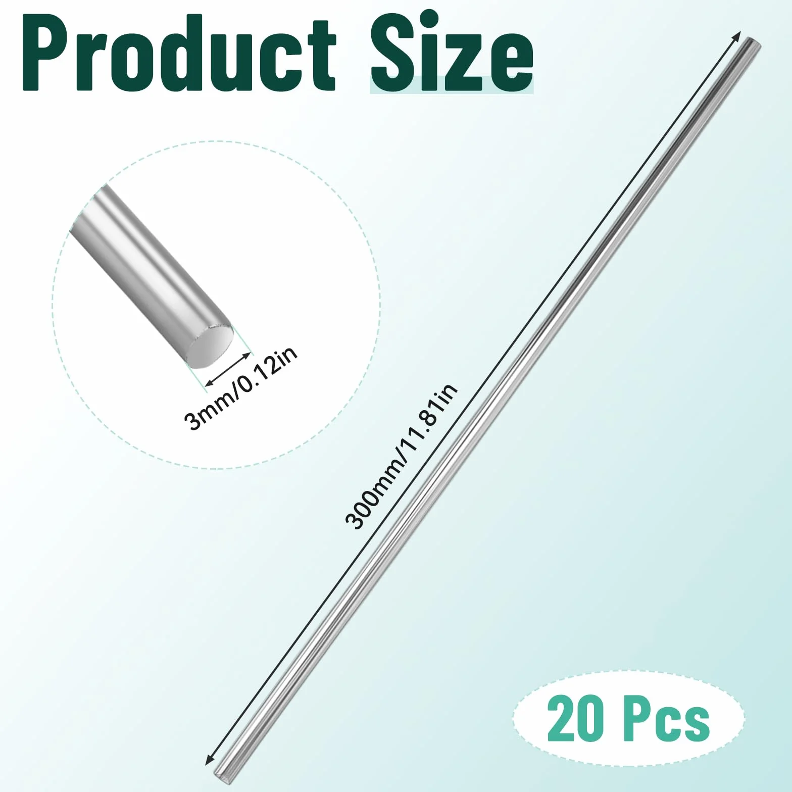 20 sztuk prętów ze stali nierdzewnej, 3 x 300 mm, stal nierdzewna 304, metalowy pręt, pręt stalowy, pręt ze stali nierdzewnej, okrągły do majsterkowania, rzemiosła, modeli, statku, modelu samochodu