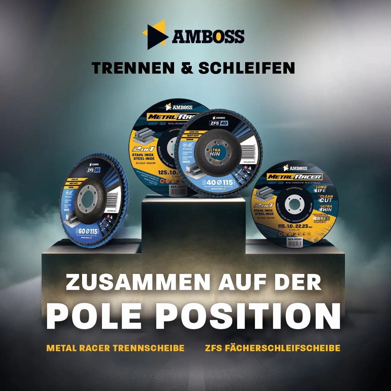 Zestaw tarcz wachlarzowych Ø125mm K41-120 (po 2 sztuki) do stali/stali nierdzewnej - polerowanie, odrdzewianie, szlifowanie fug - AMBOSS Werkzeuge ZFS tarcza lamelowa niebieska do szlifierki kątowej