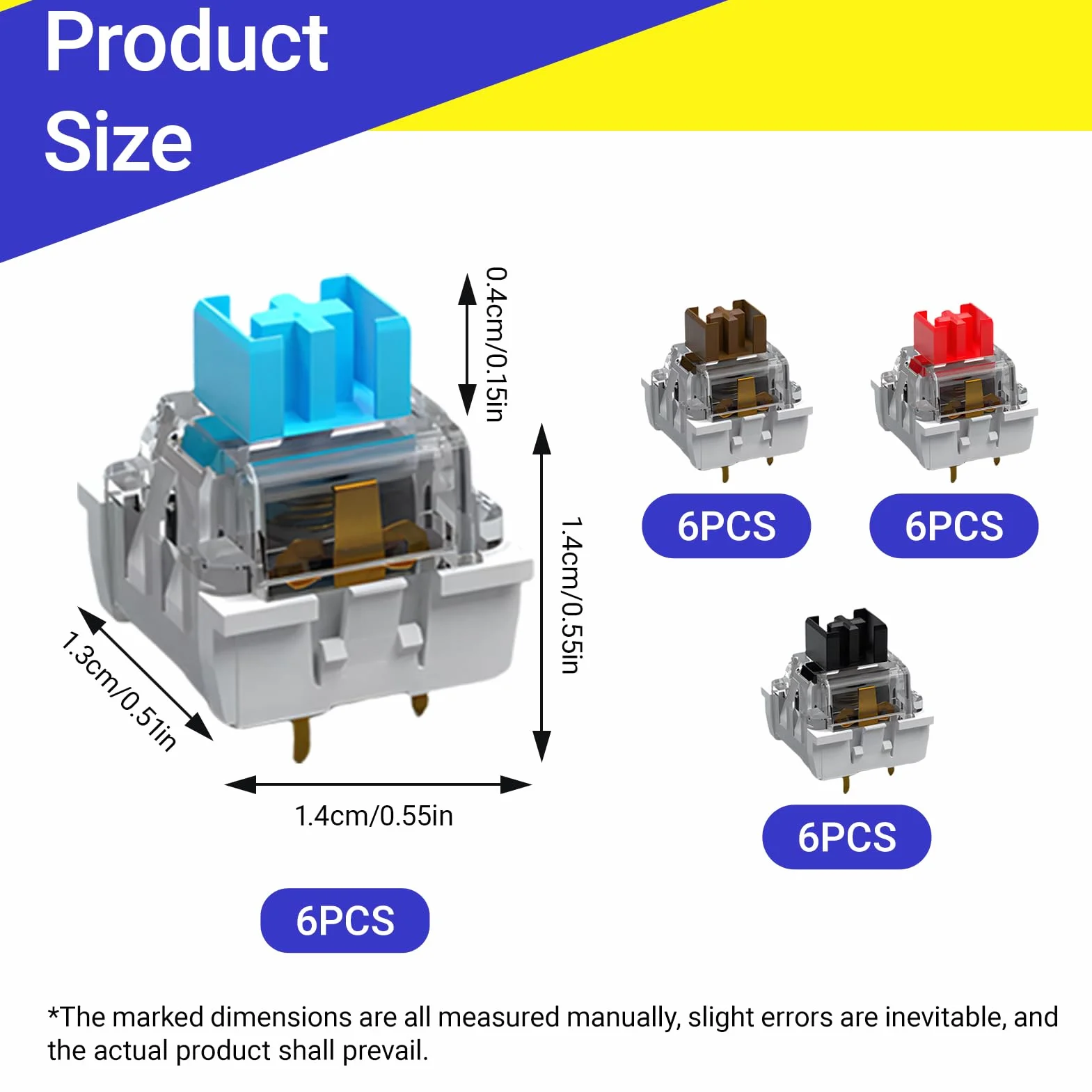 24 mechaniczne przełączniki klawiatury do Cherry Mx Switch, części zamienne, 3-pinowa klawiatura, specjalny przełącznik zastępczy, pasuje do mechanicznej klawiatury gamingowej Mx RGB (niebieski