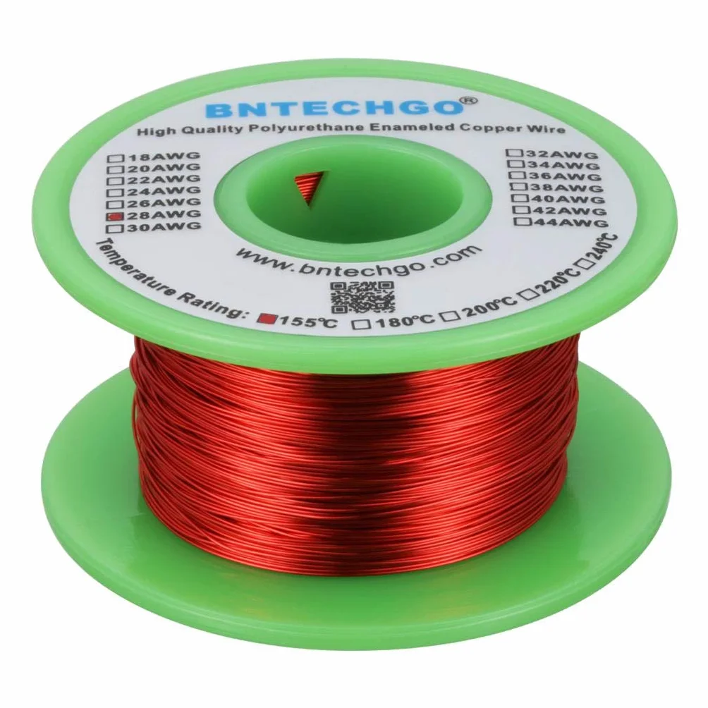 BNTECHGO Drut magnetyczny 28 AWG – emaliowany drut miedziany – emaliowany drut nawijający magnes – 113 g – 0 cm średnica 1 cewka szpula czerwona temperatura znamionowa 155℃ szeroko stosowany do