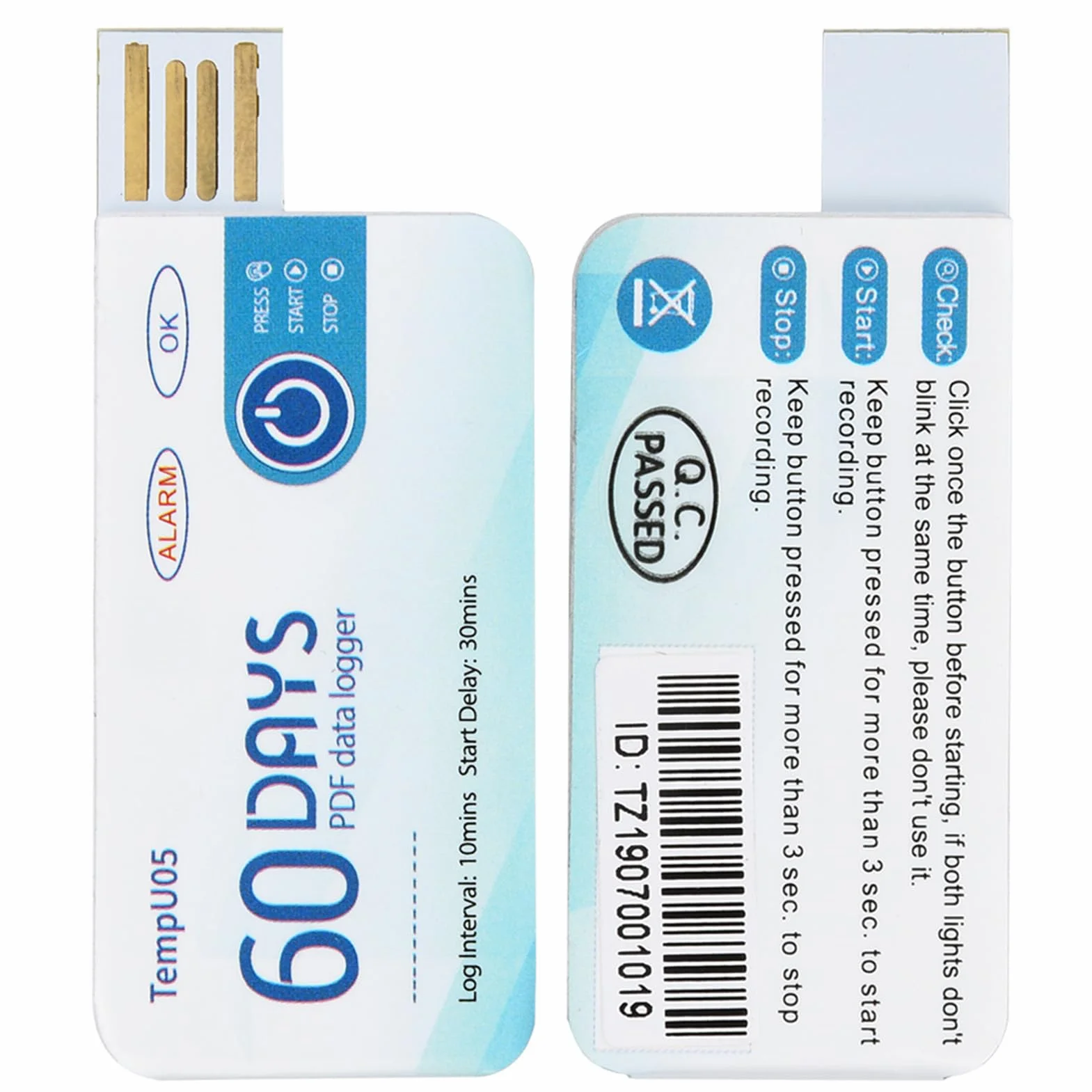 2 szt. Rejestrator Danych Temperatury USB, pojemność Danych 10000 PDF Rejestrator Raportów Plastikowy Jednorazowy Rejestrator Temperatury