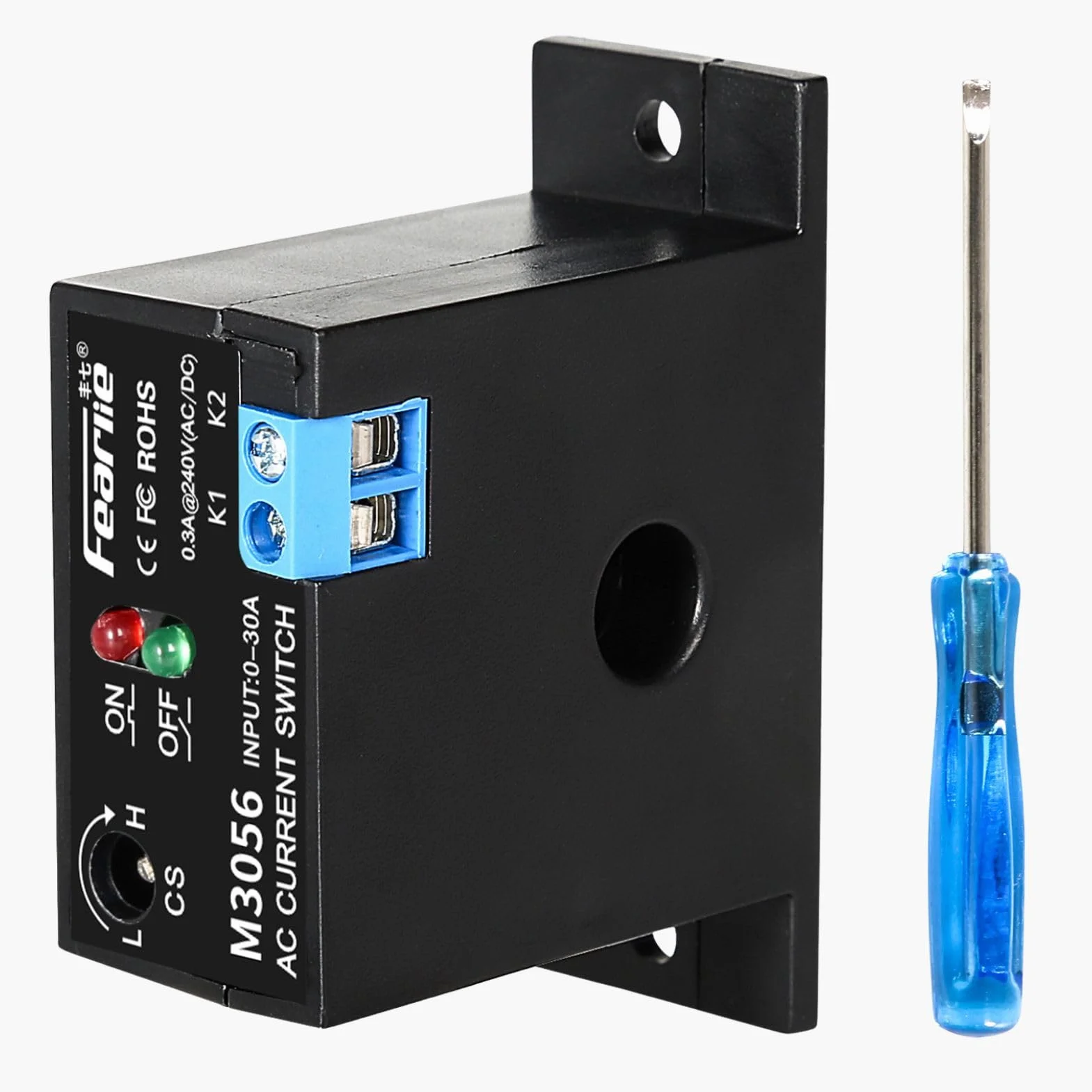 Przełącznik pomiaru prąd, M3050 regulowany czujnik AC, przekaźnik wykrywania 0,2-30 A AC240 V, wykrywanie prądu, moduł alarmowy, sterowanie transformatorem (rozmiar: normalnie zamknięty)