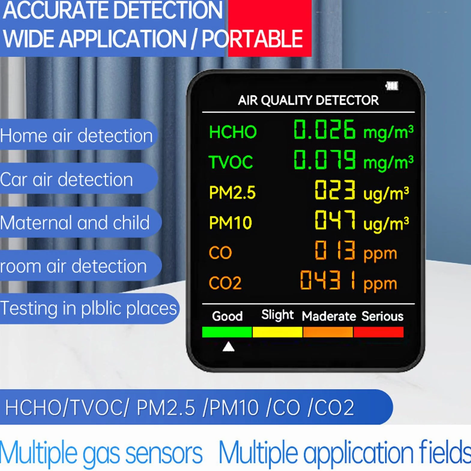 Miernik CO2 Jakości Powietrza Przenośny Detektor Dwutlenku Węgla z Podświetlanym Ekranem LCD CO2 TVOC HCHO PM2.5 PM10 Biały