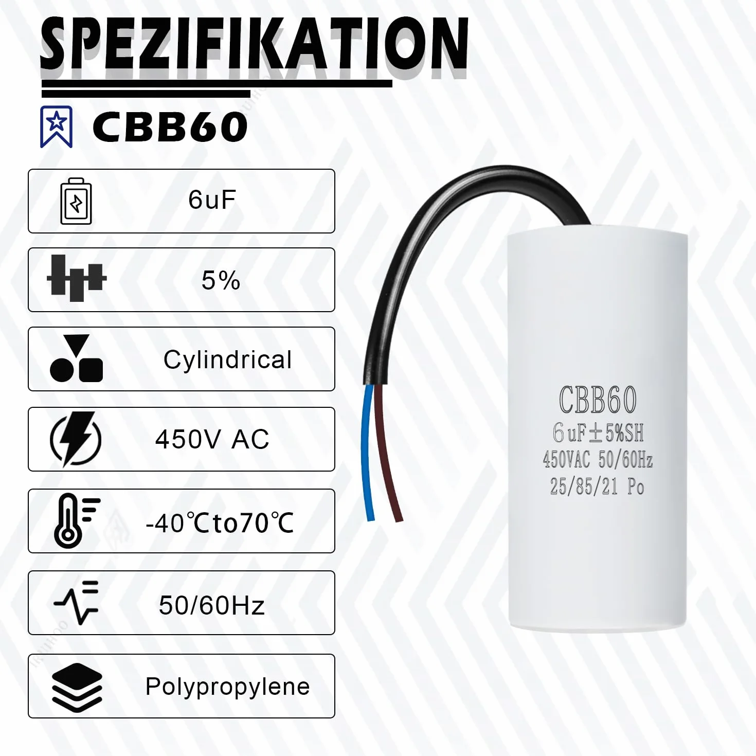 Iruihoo CBB60 450V 6uf 50/60Hz kondensator rozruchowy silnika