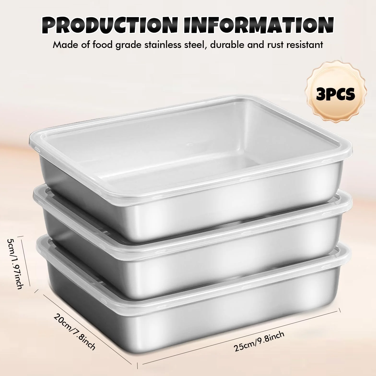 3 sztuki 25 x 20 x 5 cm zestaw do panierowania ze stali nierdzewnej: metalowa droga do panierowania, pojemnik GN, nierdzewny pojemnik gastronomiczny ze stali nierdzewnej, z pokrywką, zestaw do