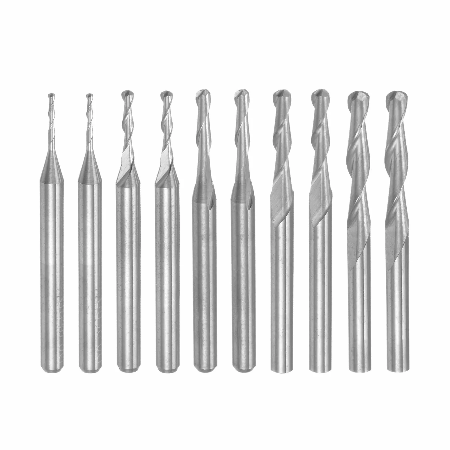 QUARKZMAN 10 szt. Frezy z łbem kulowym CNC Router 1/8" Chwyt 1,0-3,175 mm spiralne rosnące cięcie 2 rowki narzędzia frezarskie frez twardy metal integralny do PCB akryl plastik