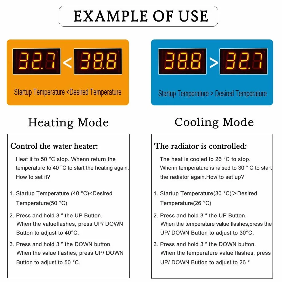 zalati Cyfrowy moduł regulatora temperatury LED XH-W3001 elektroniczny przełącznik termostatu z wodoodporną sondą programowalne chłodzenie grzewcze, 12 V 120 W