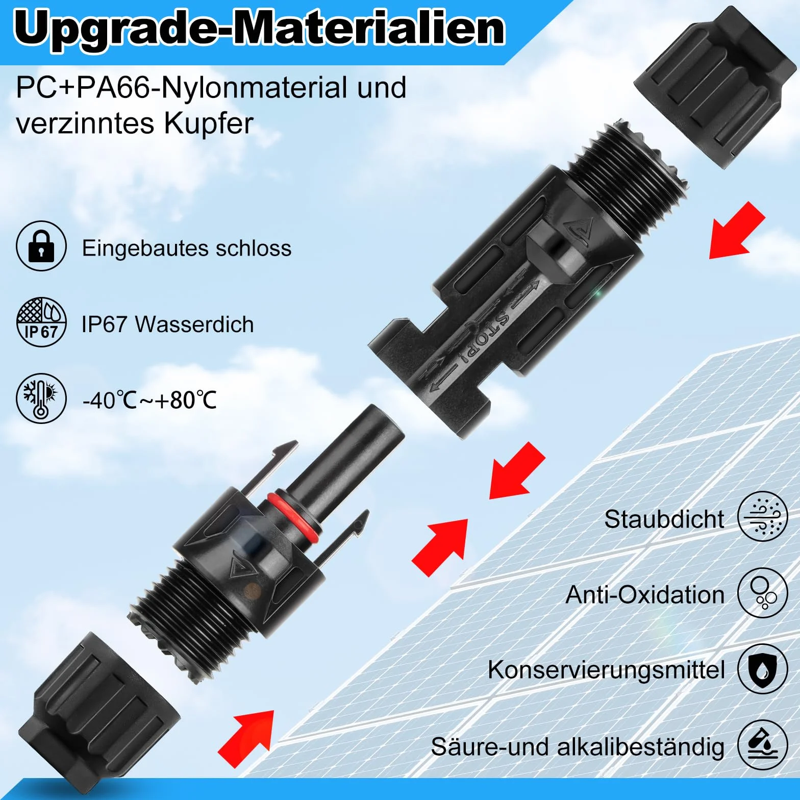 Guokukey PV zestaw wtyczek solarnych męskie/żeńskie IP67 2,5/4/6 mm²