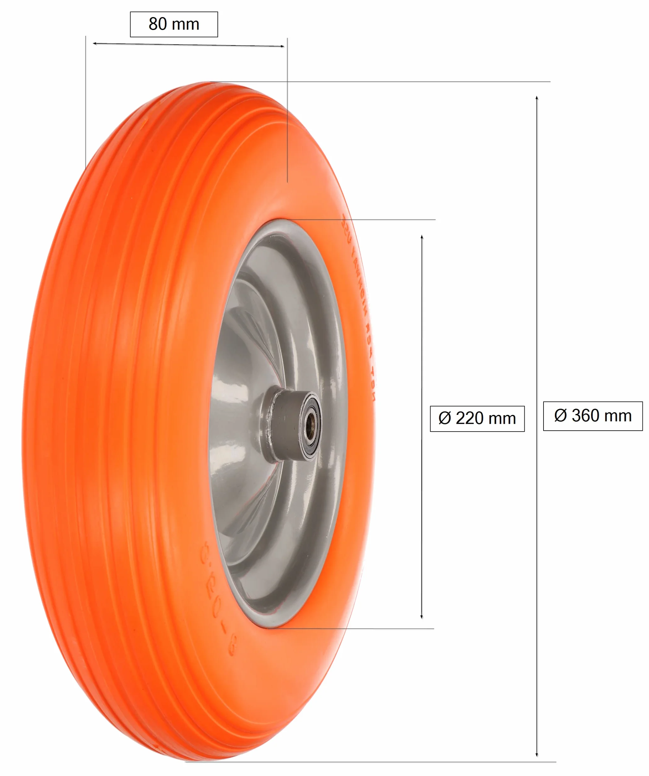 KOTARBAU® Koło do taczki 3.25-8 wzmocniona opona PU Ø 360mm 170 kg kompletne koło z osią