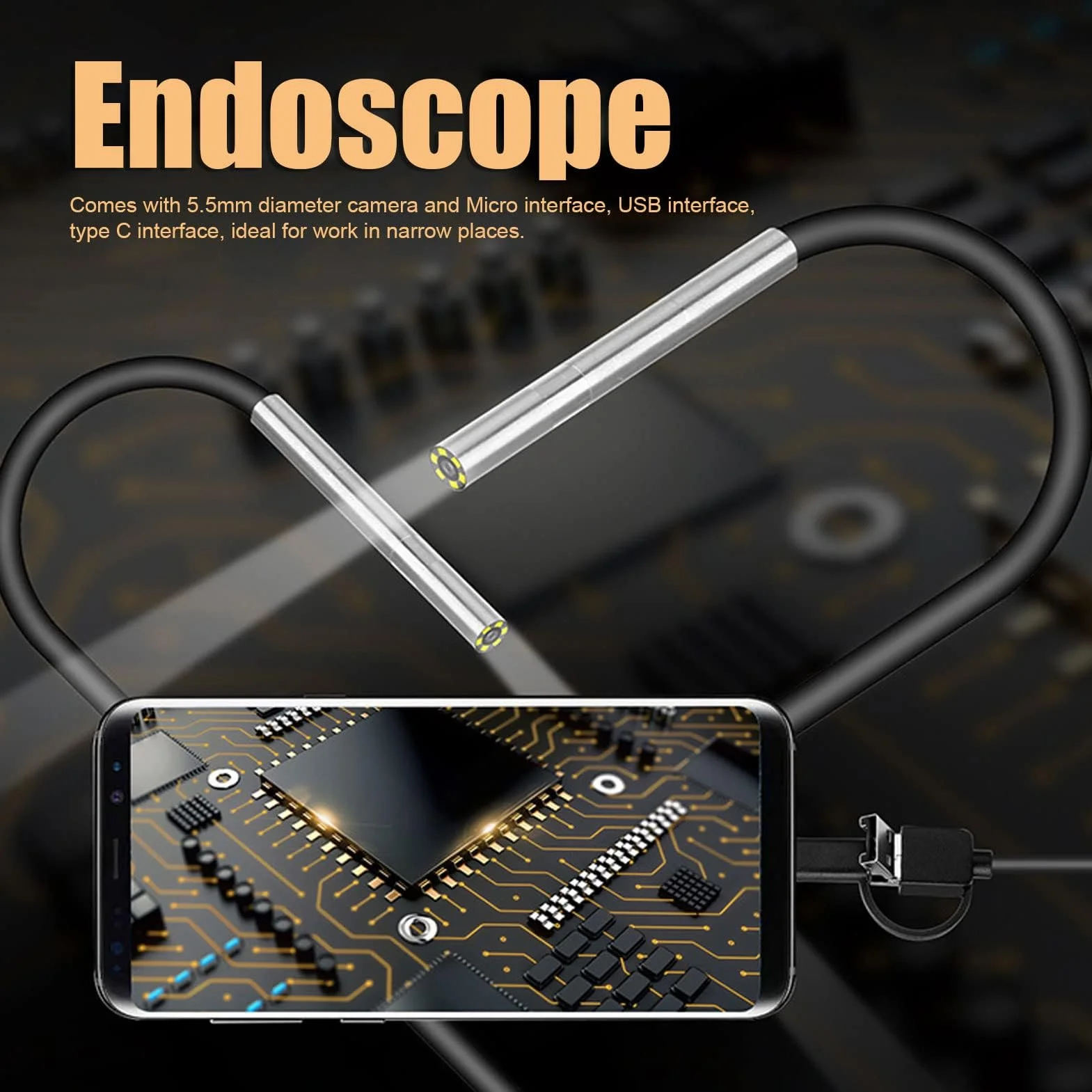 Endoskop 5,5 Mm Kamera Boroskopowa USB 3 w 1 IP67 Wodoodporna Kamera Inspekcyjna z Interfejsem Typu C do Konserwacji Inspekcyjnej (2M)