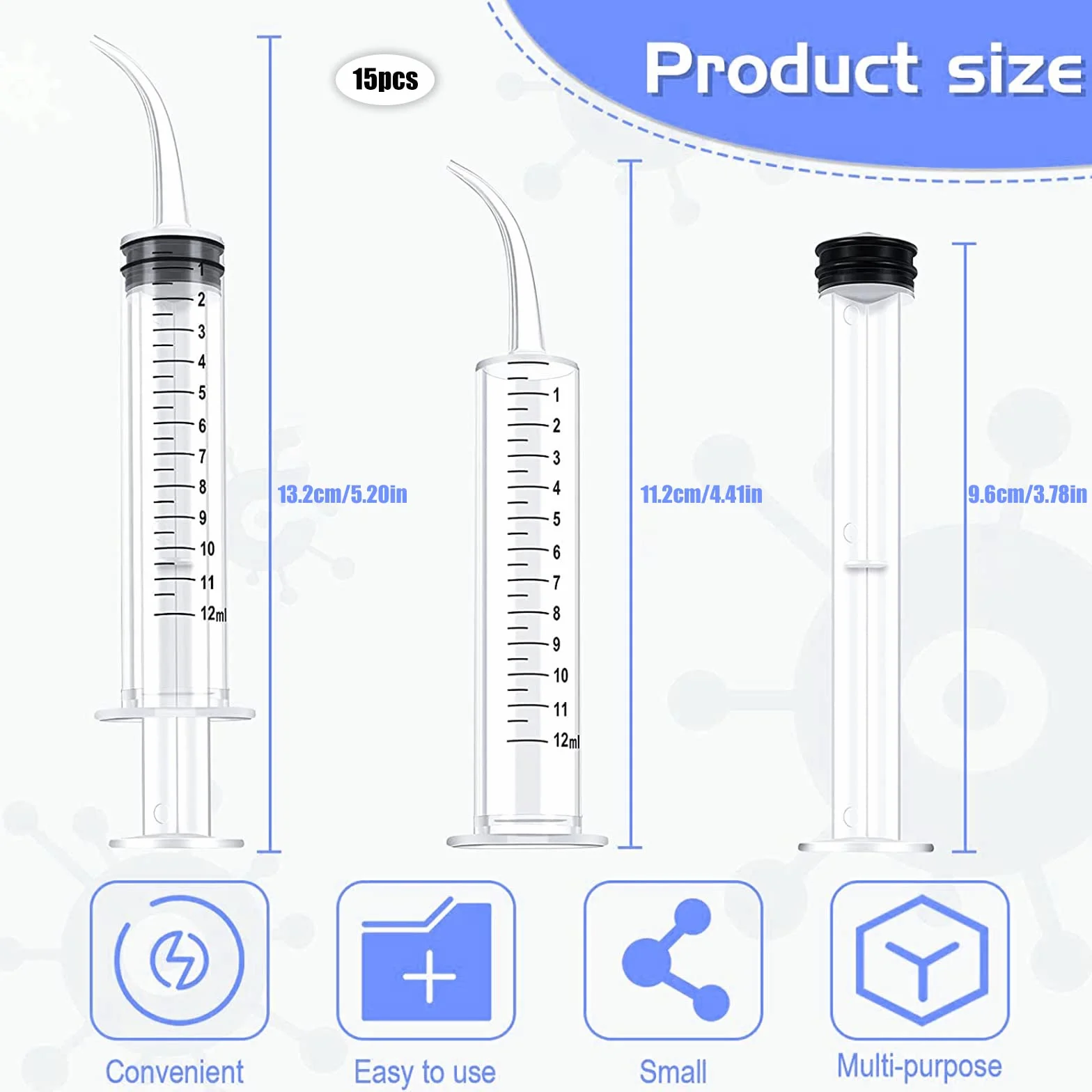 15 sztuk Dental Syringe, jednorazowa strzykawka do płukania zębów 12 ml z zakrzywioną końcówką do pielęgnacji zębów, pielęgnacji zwierząt domowych, wypełniania klejem, laboratorium