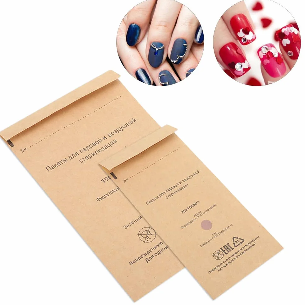 Brrnoo Torby do sterylizacji przyborów do manicure i zdobienia paznokci - 100 szt. Jednorazowych torebek (130 x 200 mm) - Torebka na żel do paznokci Sprzęt do czyszczenia torebek