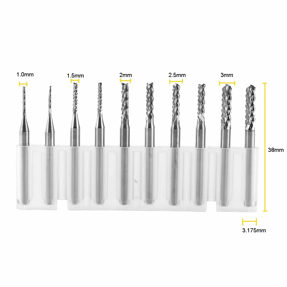 Frezy z węglika wolframu Akozon 10 sztuk Prosty trzonek 1,0-3,0 mm