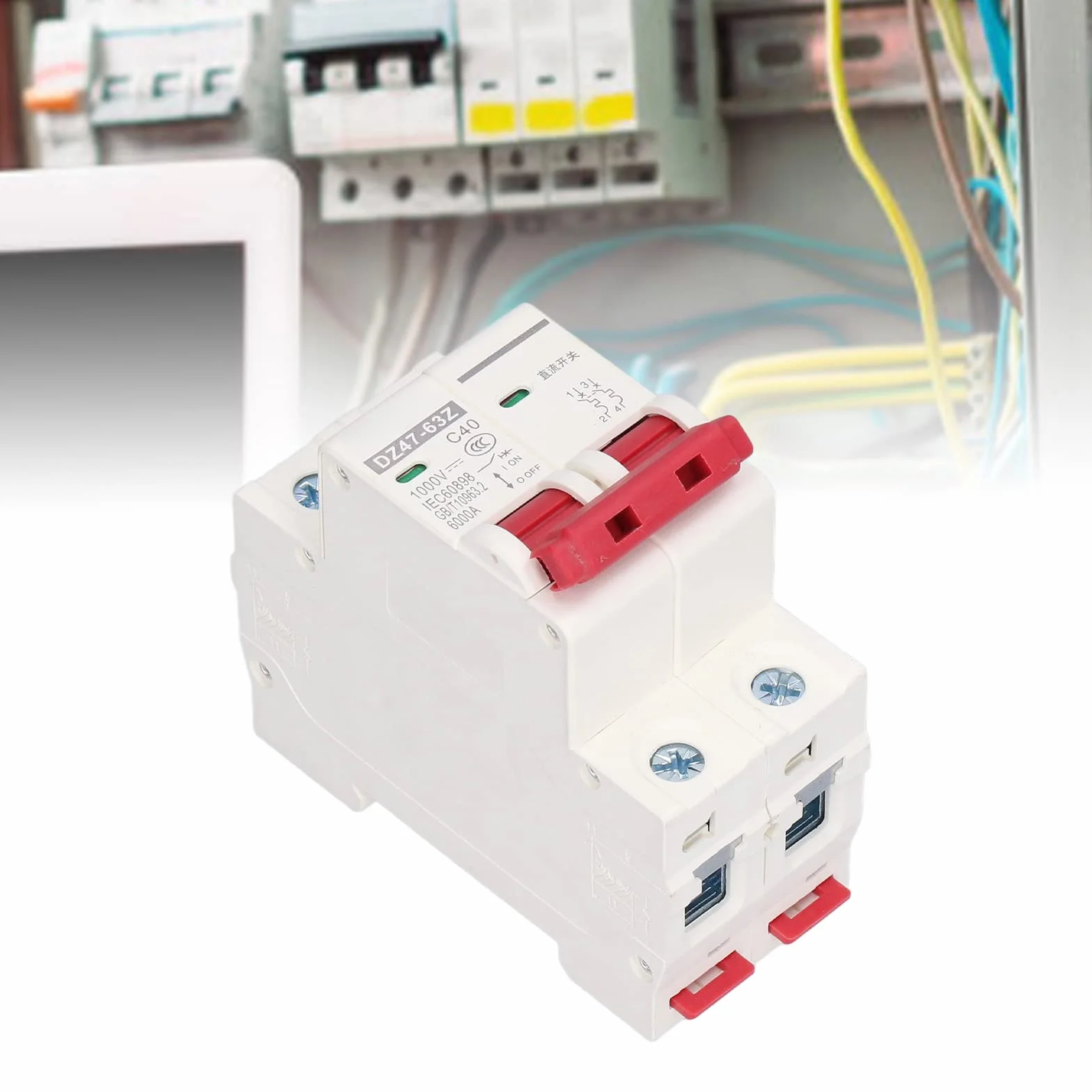 Wyłącznik ochrony linii DC, Rozłącznik DC DZ47-63Z-2P 1000V 40A do systemów fotowoltaicznych, Wyzwalanie termiczno-magnetyczne, Montaż na szynie DIN 35 mm, Wyłącznik PV, Rozłącznik instalacji solarnej