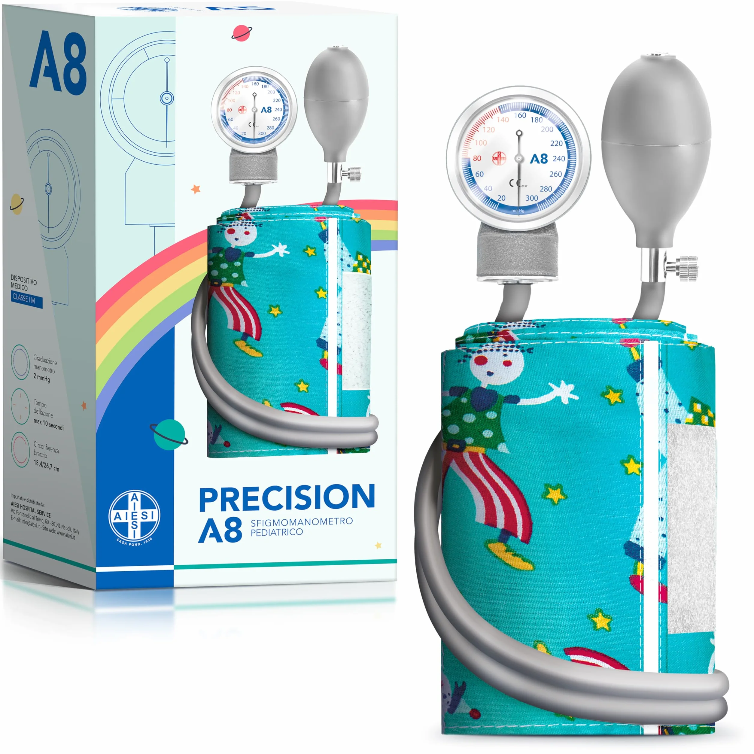 AIESI® Ciśnieniomierz Profesjonalny Pediatryczny aneroid klasyczny model dla dzieci PRECISION A8, 24 miesiące Gwarancji