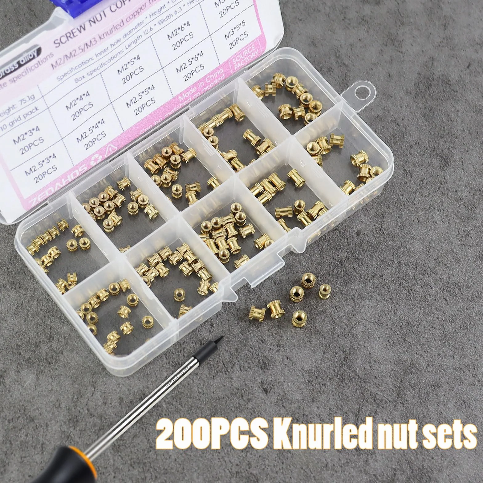 200 szt. Ruthex wkładki gwintowane M2 M3, mosiężny gwint topliwy zakres od 3 do 12 mm (D), nakrętki do tworzyw sztucznych i akcesoriów do drukarek 3D (200 szt.)