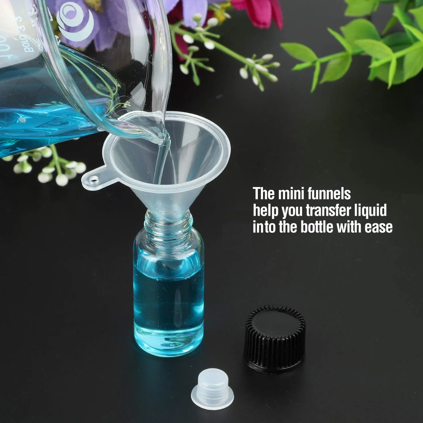 Szklane butelki na próbki 5 ml Hyber&Cara 20 szt. z zakrętką, bonus 2 mini lejki