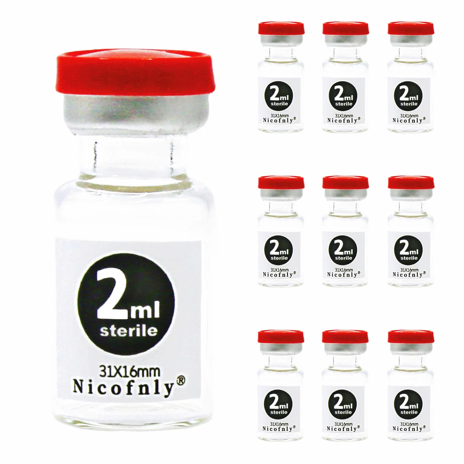 Sterylne ampułki 2 ml – 2 ml sterylna pusta fiolka z samoregenerującym się przyłączem do wstrzykiwań i pokrywką na zawiasach, sterylne, 10 opakowań