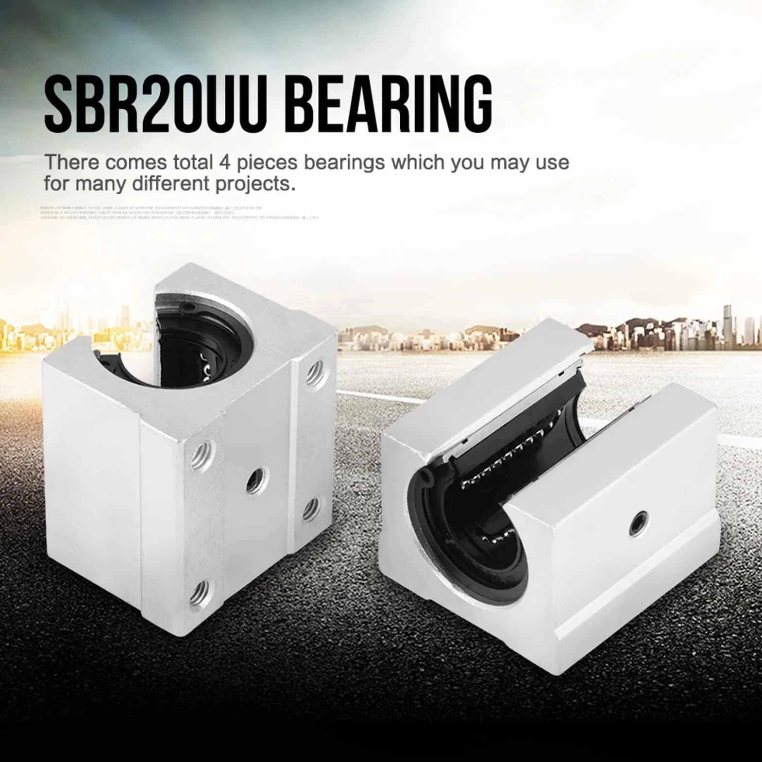 SBR20UU 20mm Aluminiowe Łożysko Liniowe Otwarte Tuleja Ślizgowa CNC 4 Sztuk