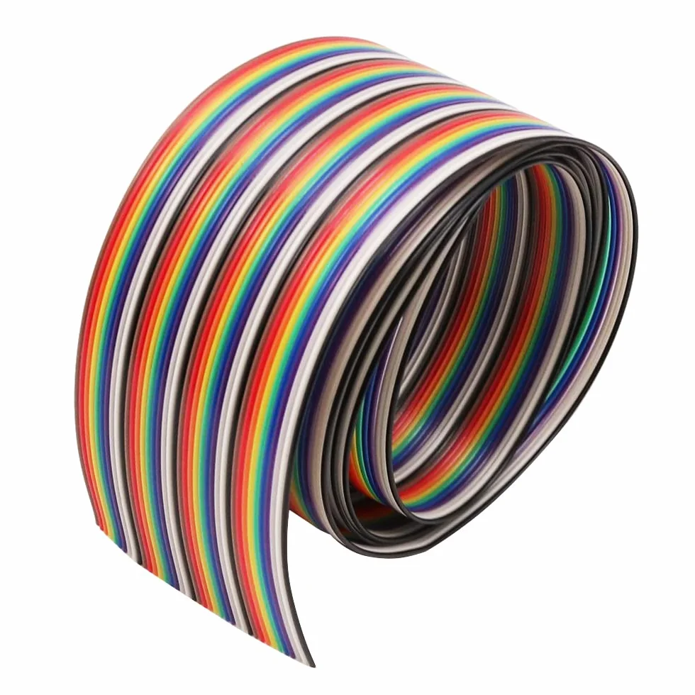 1 m 1,27 mm drut Dupont płaski wielokolorowy elastyczny 40-pinowy kabel krosowy z tęczową wstążką