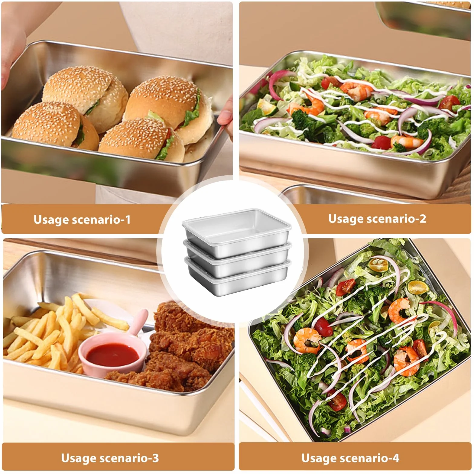 3 sztuki 25 x 20 x 5 cm zestaw do panierowania ze stali nierdzewnej: metalowa droga do panierowania, pojemnik GN, nierdzewny pojemnik gastronomiczny ze stali nierdzewnej, z pokrywką, zestaw do