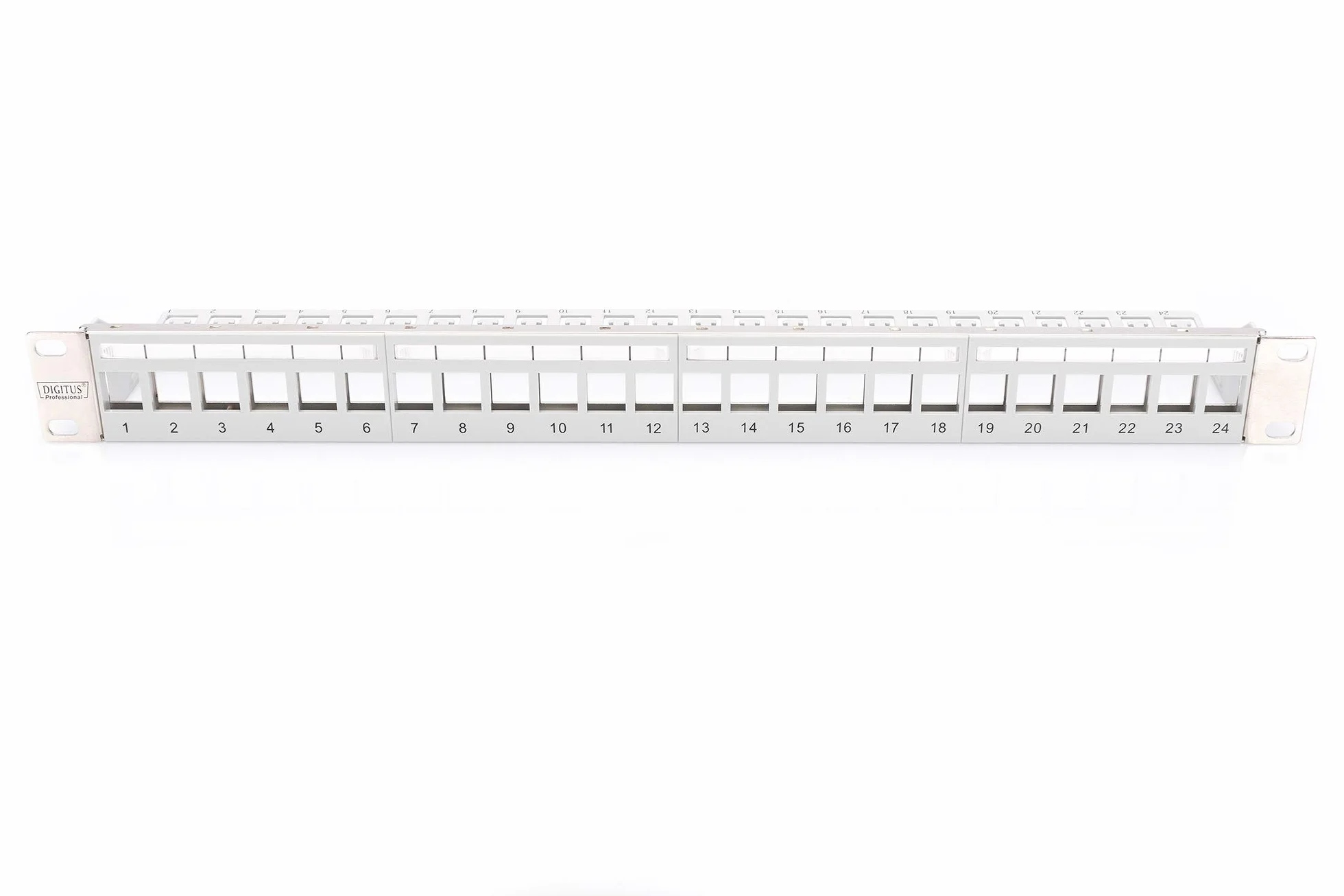 DIGITUS Panel krosowy - modułowy - do modułów Keystone - 19 cali - 24 porty - ekranowany - montaż w szafie rack 1U - V2 - szary