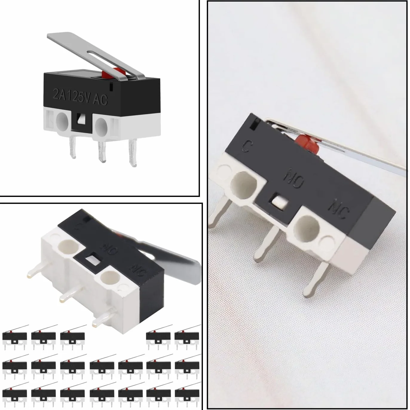 100 sztuk mini mikroprzełączników, AC 1 A 125 V 3-pinowa dźwignia zawiasowa SPDT, mechaniczny wyłącznik krańcowy, chwilowy wyłącznik krańcowy micro do Arduino